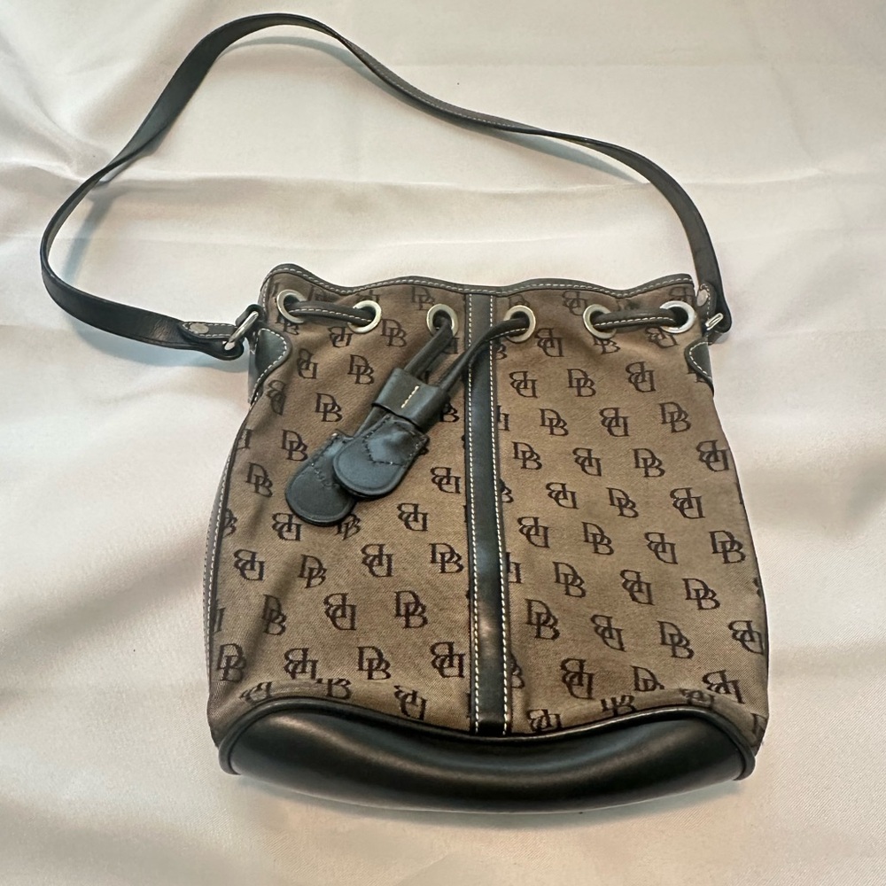 Dooney & Bourke Brown and Black Shoulder Bag with Monogram Print